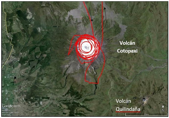 Resumen de las observaciones efectuadas durante el sobrevuelo al volcán Cotopaxi del día 27 de septiembre de 2015